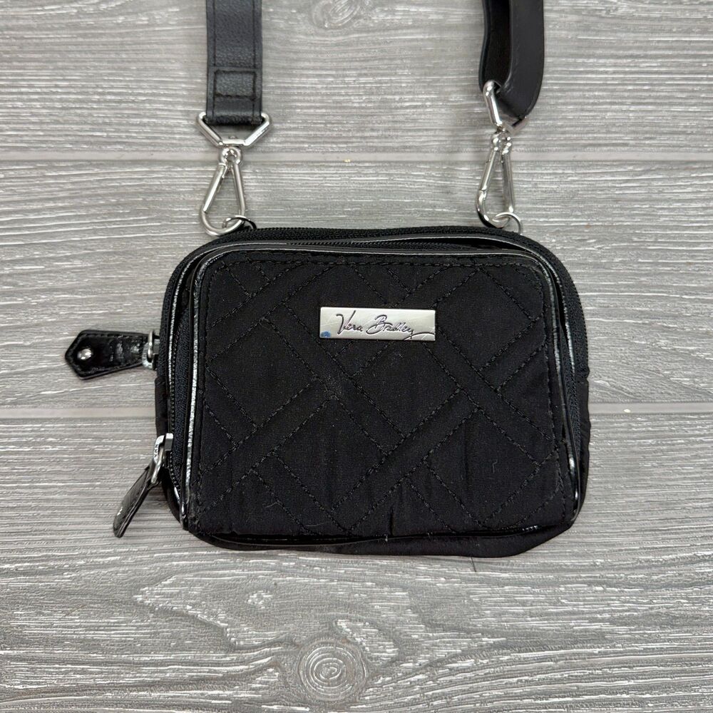 Vera Bradley On the Square Small Crossbody Black Quilted Cotton Microfiber